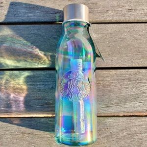 NEW! Starbucks Iridescent Rainbow Clear Glass Bottle Tumbler Travel Recycle